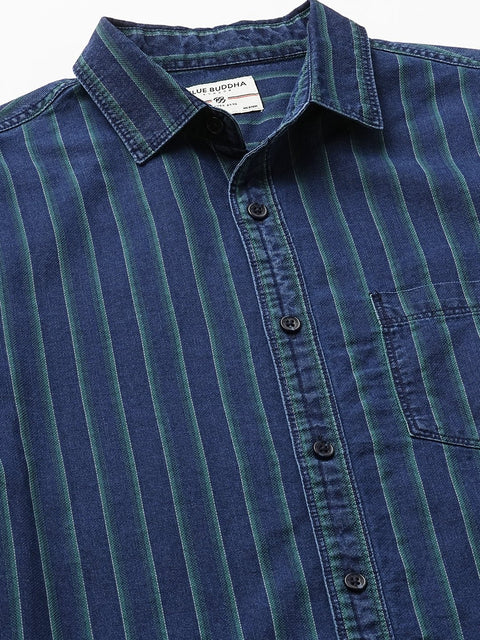 Green Striped Cotton Shirt - Shirt - 240427371