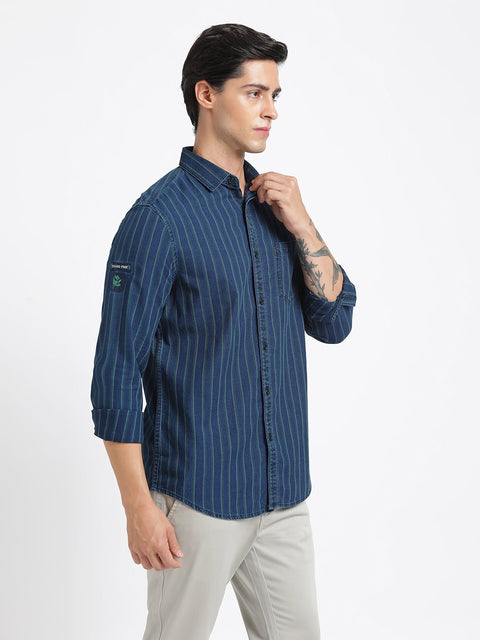 Green Striped Cotton Shirt - Shirt - 240427371