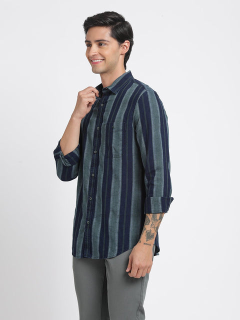 Green Striped Cotton Shirt - Shirt - 240427557