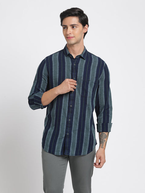 Green Striped Cotton Shirt - Shirt - 240427557