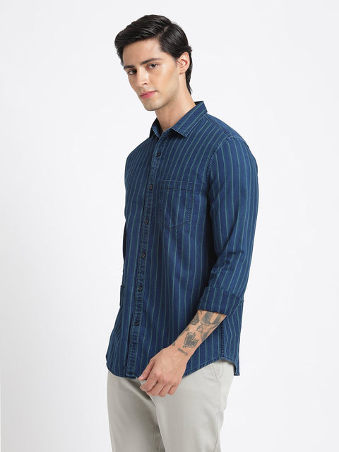 Green Striped Cotton Shirt - Shirt - 240427371