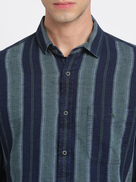 Green Striped Cotton Shirt - Shirt - 240427557