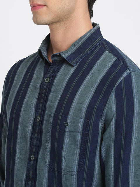 Green Striped Cotton Shirt - Shirt - 240427557