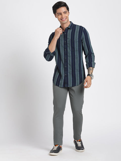 Green Striped Cotton Shirt - Shirt - 240427557