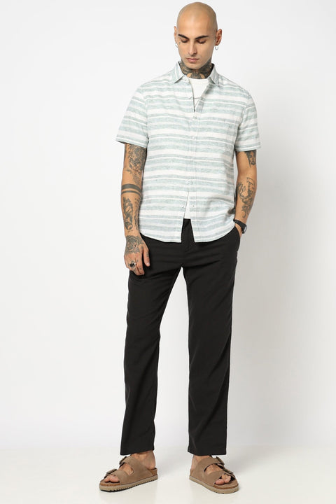 GREEN STRIPED HALF SLEEVE SHIRT-Shirts - 250631572