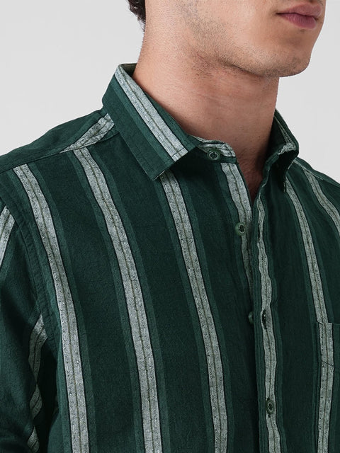 GREEN STRIPED SLUB COTTON SHIRT-Shirt - 251133821
