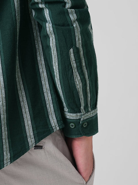 GREEN STRIPED SLUB COTTON SHIRT-Shirt - 251133821