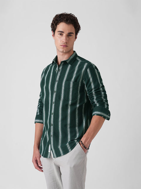 GREEN STRIPED SLUB COTTON SHIRT-Shirt - 251133821