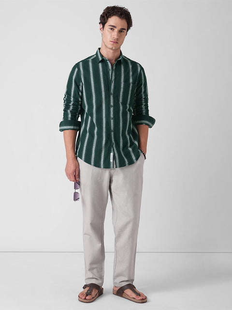 GREEN STRIPED SLUB COTTON SHIRT-Shirt - 251133821