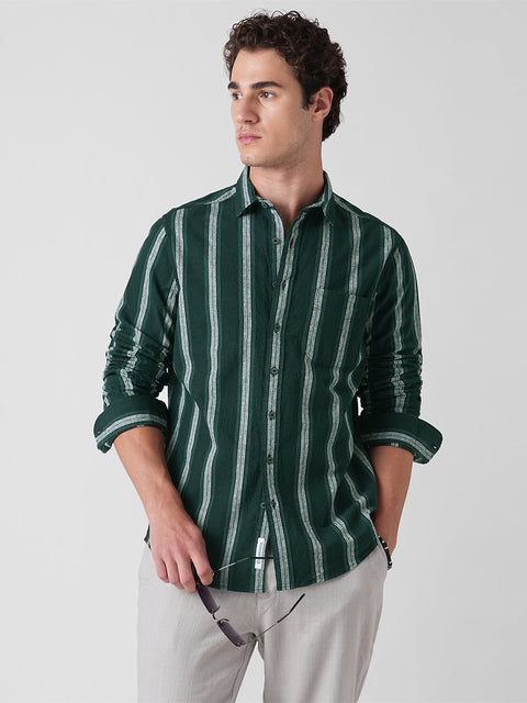 GREEN STRIPED SLUB COTTON SHIRT-Shirt - 251133821