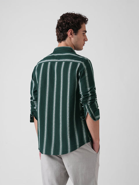 GREEN STRIPED SLUB COTTON SHIRT-Shirt - 251133821