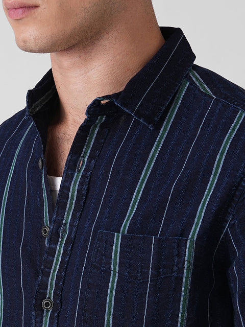 GREEN STRIPED SLUB TAILORED SHIRT-Shirt - 260134260