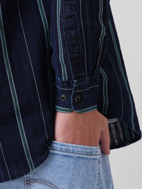 GREEN STRIPED SLUB TAILORED SHIRT-Shirt - 260134260