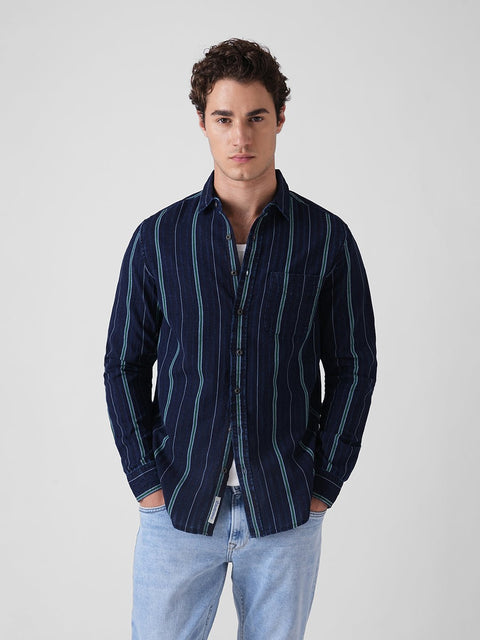 GREEN STRIPED SLUB TAILORED SHIRT-Shirt - 260134260