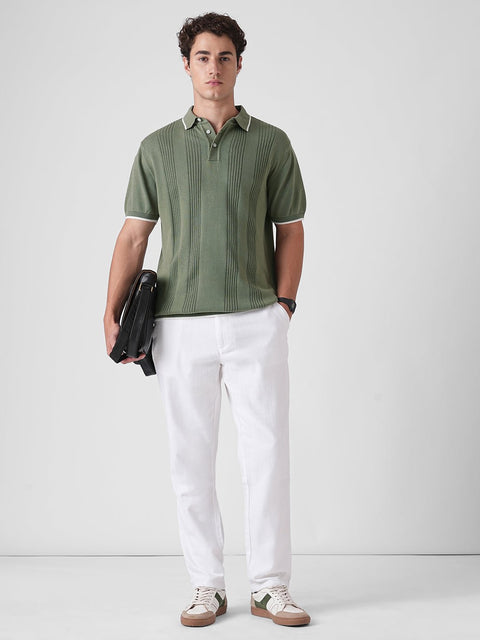 GREEN STRUCTURED FLATKNIT POLO - T Shirt - 3IS1F0247
