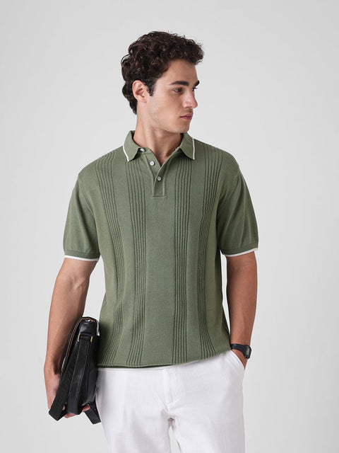 GREEN STRUCTURED FLATKNIT POLO - T Shirt - 3IS1F0247