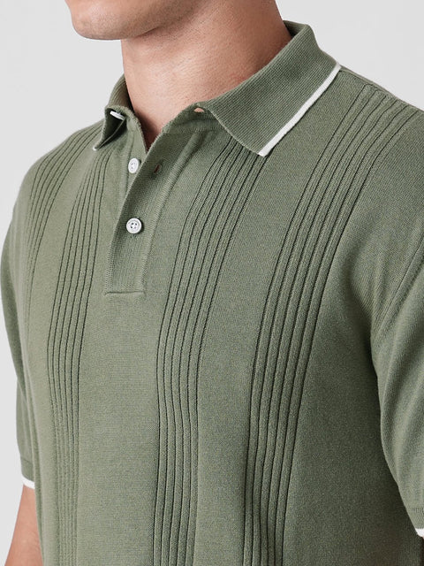 GREEN STRUCTURED FLATKNIT POLO - T Shirt - 3IS1F0247