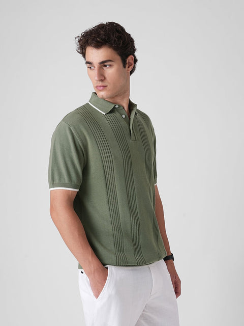 GREEN STRUCTURED FLATKNIT POLO - T Shirt - 3IS1F0247