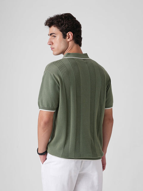 GREEN STRUCTURED FLATKNIT POLO - T Shirt - 3IS1F0247