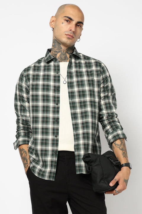 GREEN TARTAN CHECKERED COTTON SHIRT-Shirt - 250832101