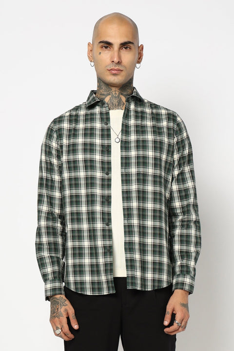 GREEN TARTAN CHECKERED COTTON SHIRT-Shirt - 250832101
