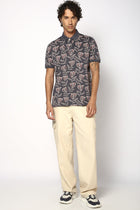 Grey All Over Floral Printed Polo - T-Shirt - 2409300703