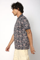 Grey All Over Floral Printed Polo - T-Shirt - 2409300703