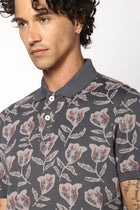 Grey All Over Floral Printed Polo - T-Shirt - 2409300703