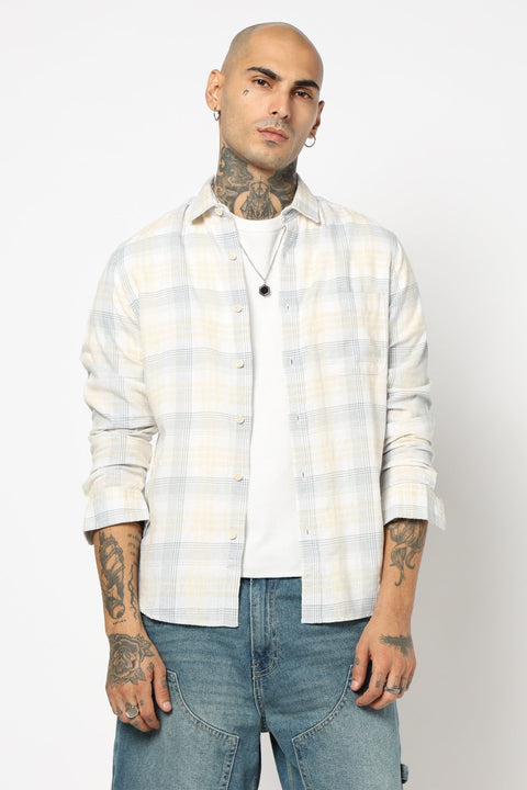 GREY CHECKERED LINEN SHIRT-Shirt - 250731792