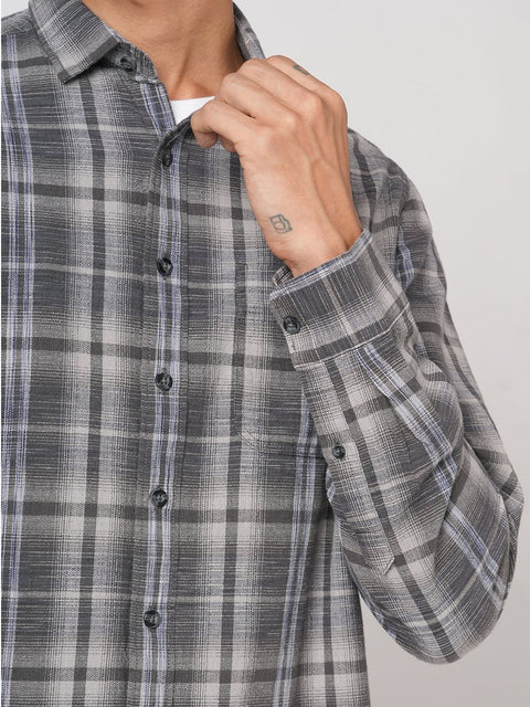 GREY CHECKERED TAILORED FIT COTTON SHIRT-Shirt - 251033420