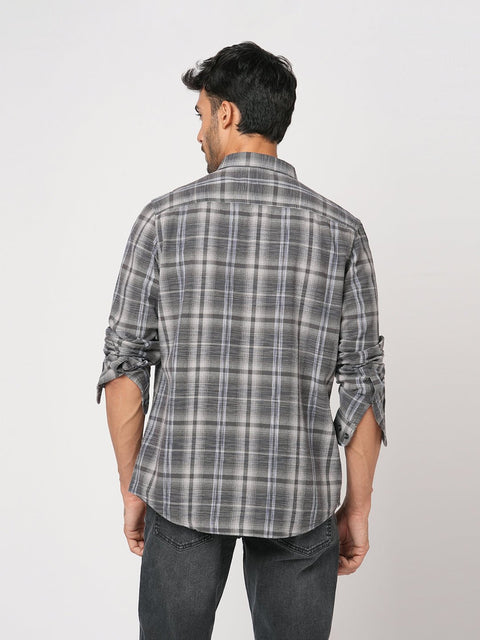 GREY CHECKERED TAILORED FIT COTTON SHIRT-Shirt - 251033420