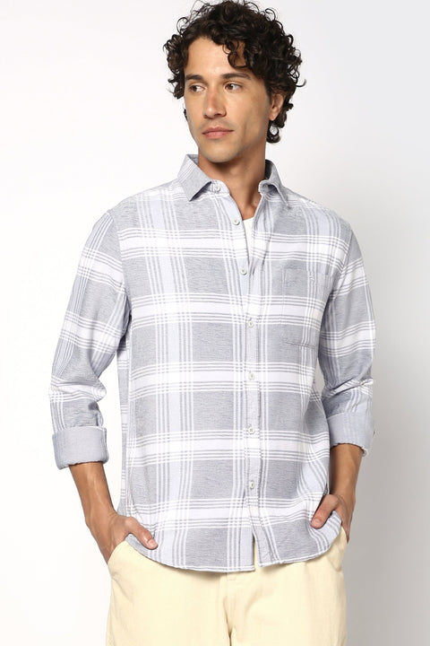 Grey Cotton Checks Shirt - Shirt - 241129639