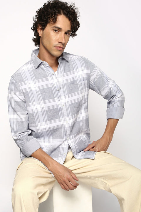 Grey Cotton Checks Shirt - Shirt - 241129639