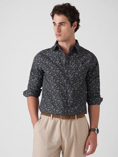 GREY DOBBY PRINT TAILORED SHIRT-Shirt - 251134076