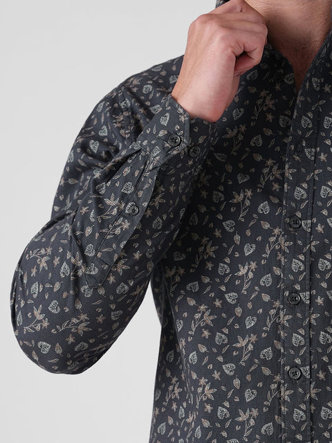 GREY DOBBY PRINT TAILORED SHIRT-Shirt - 251134076