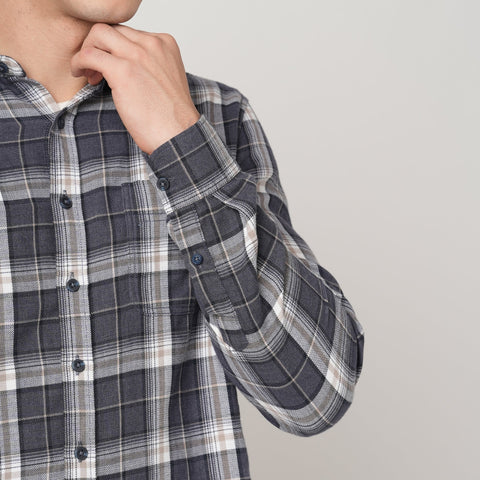 GREY DOBBY WINDOWPANE CHECKERED SHIRT-Shirt - 251033100