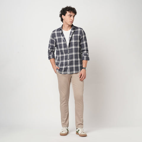 GREY DOBBY WINDOWPANE CHECKERED SHIRT-Shirt - 251033100