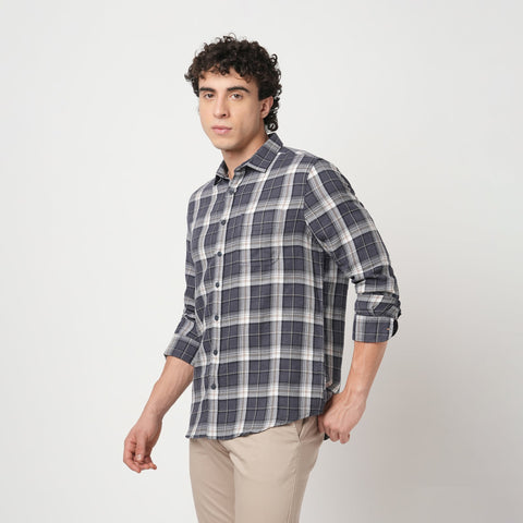 GREY DOBBY WINDOWPANE CHECKERED SHIRT-Shirt - 251033100