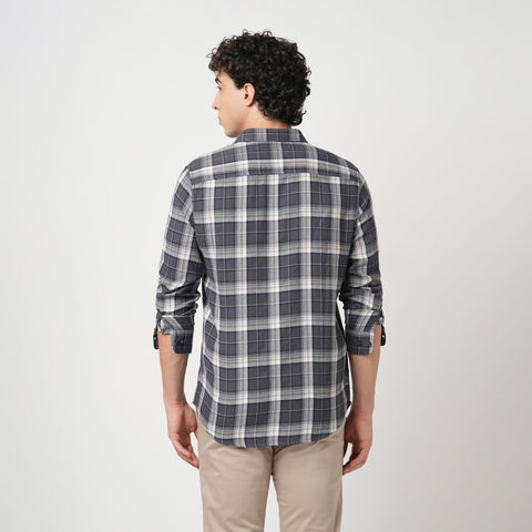 GREY DOBBY WINDOWPANE CHECKERED SHIRT-Shirt - 251033100