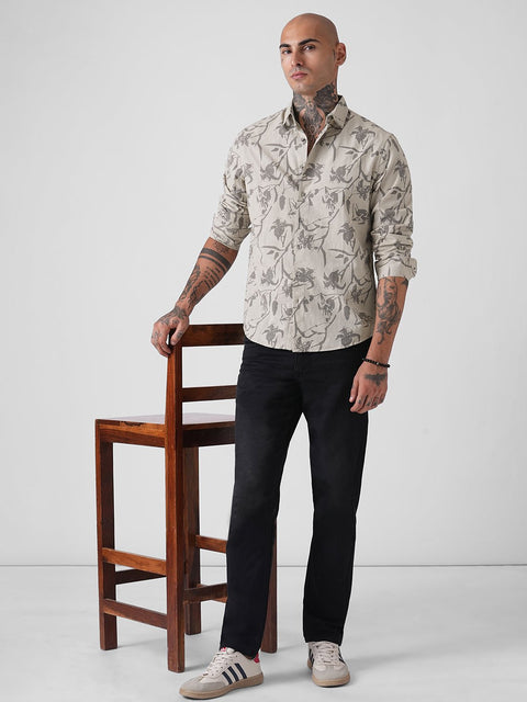 GREY FLORAL PRINT SLUB SHIRT-Shirt - 251133941