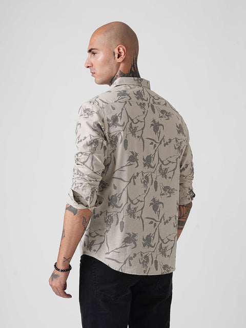 GREY FLORAL PRINT SLUB SHIRT-Shirt - 251133941