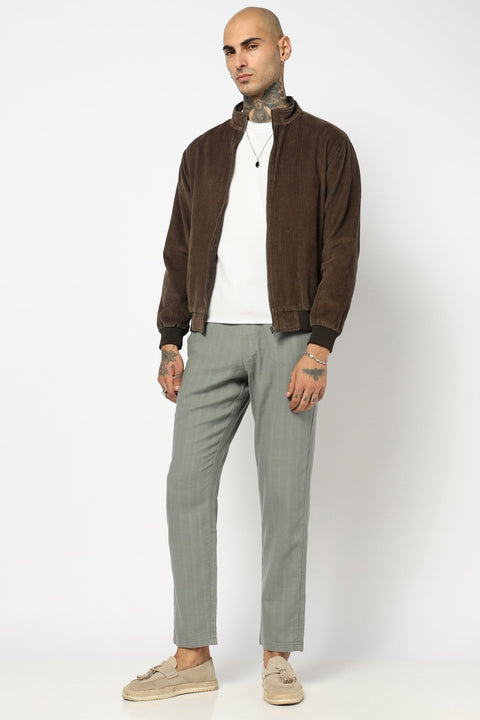 GREY LINEN TRAVELLER FIT TROUSER - Trousers - 250840979