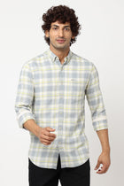 Grey Plaid Cotton Shirt - Shirts - 230424662
