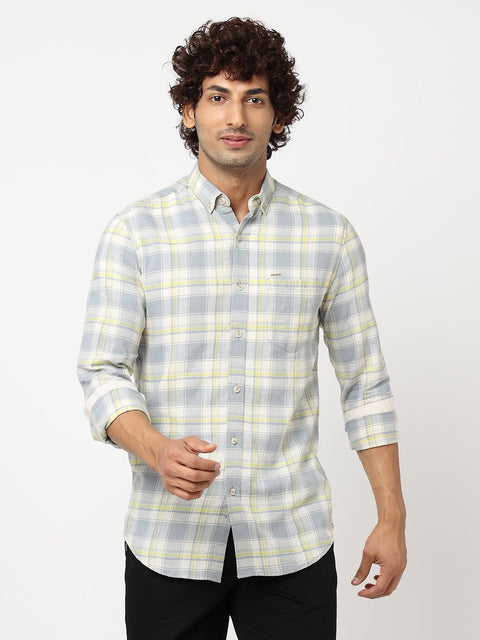 Grey Plaid Cotton Shirt - Shirts - 230424662