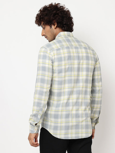 Grey Plaid Cotton Shirt - Shirts - 230424662