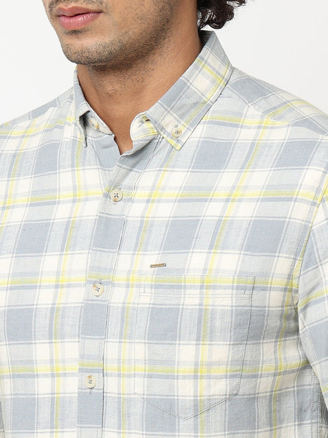 Grey Plaid Cotton Shirt - Shirts - 230424662