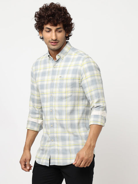 Grey Plaid Cotton Shirt - Shirts - 230424662