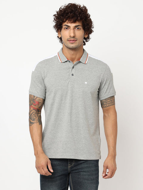 Grey Polo Collar T-shirt - T-Shirt - 230530507