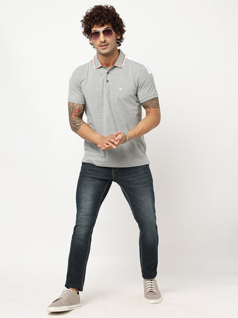 Grey Polo Collar T-shirt - T-Shirt - 230530507