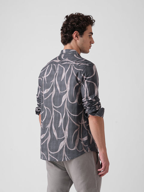 GREY PRINTED DOBBY COTTON SHIRT-Shirt - 250832081